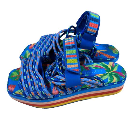 Farm Rio NWT Macaw Platform Rainbow Sandals Size 7 Open Toe Strappy Tropical - Picture 5 of 7